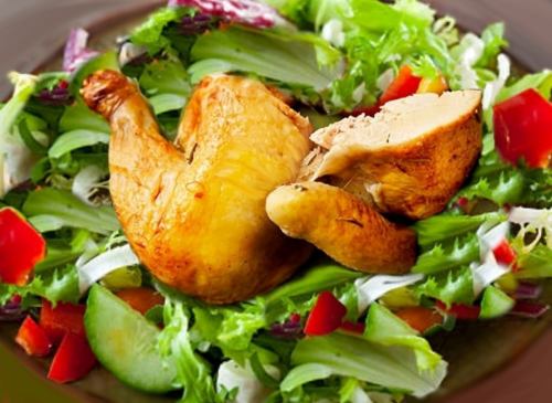 Rotisserie chicken and salad
